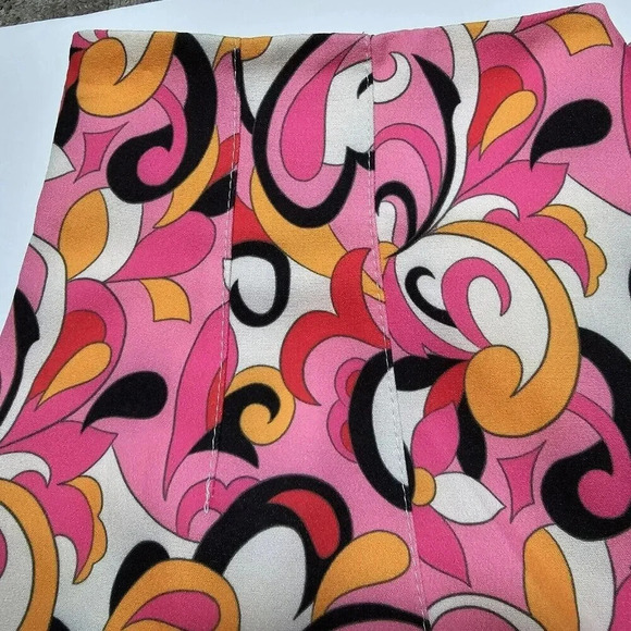 Zara Pants Size M Pink Floral Paisley '70s Retro Straight Leg Pleated Women's - Picture 12 of 14